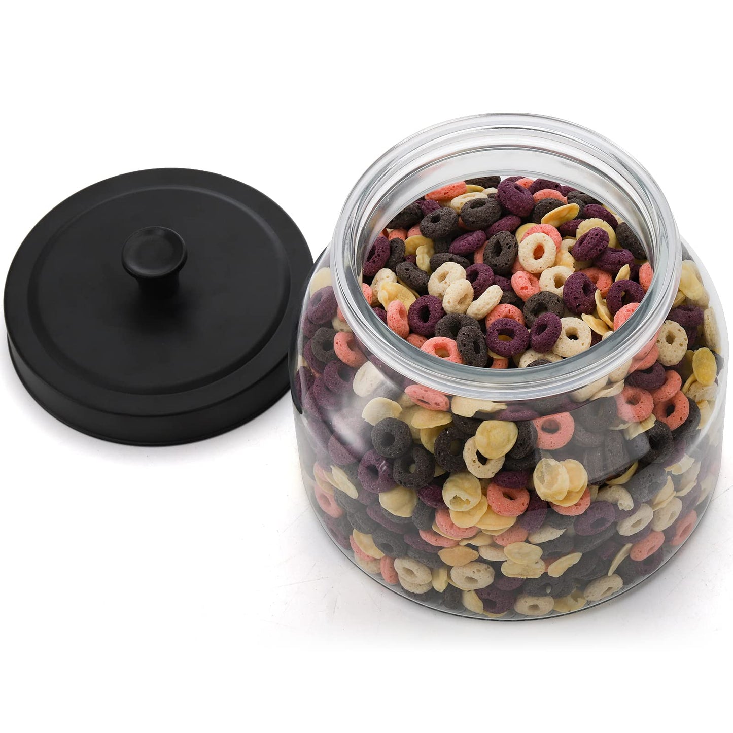 AVLA 3 Pack Glass Jars with Metal Lid, 58 OZ Clear Round Cookie Candy Jar, Food Storage Container with Black Lid, Empty Canister Set for Kitchen Counter, Pasta, Dog Treat, Snack