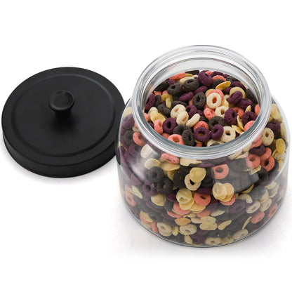 AVLA 3 Pack Glass Jars with Metal Lid, 58 OZ Clear Round Cookie Candy Jar, Food Storage Container with Black Lid, Empty Canister Set for Kitchen Counter, Pasta, Dog Treat, Snack