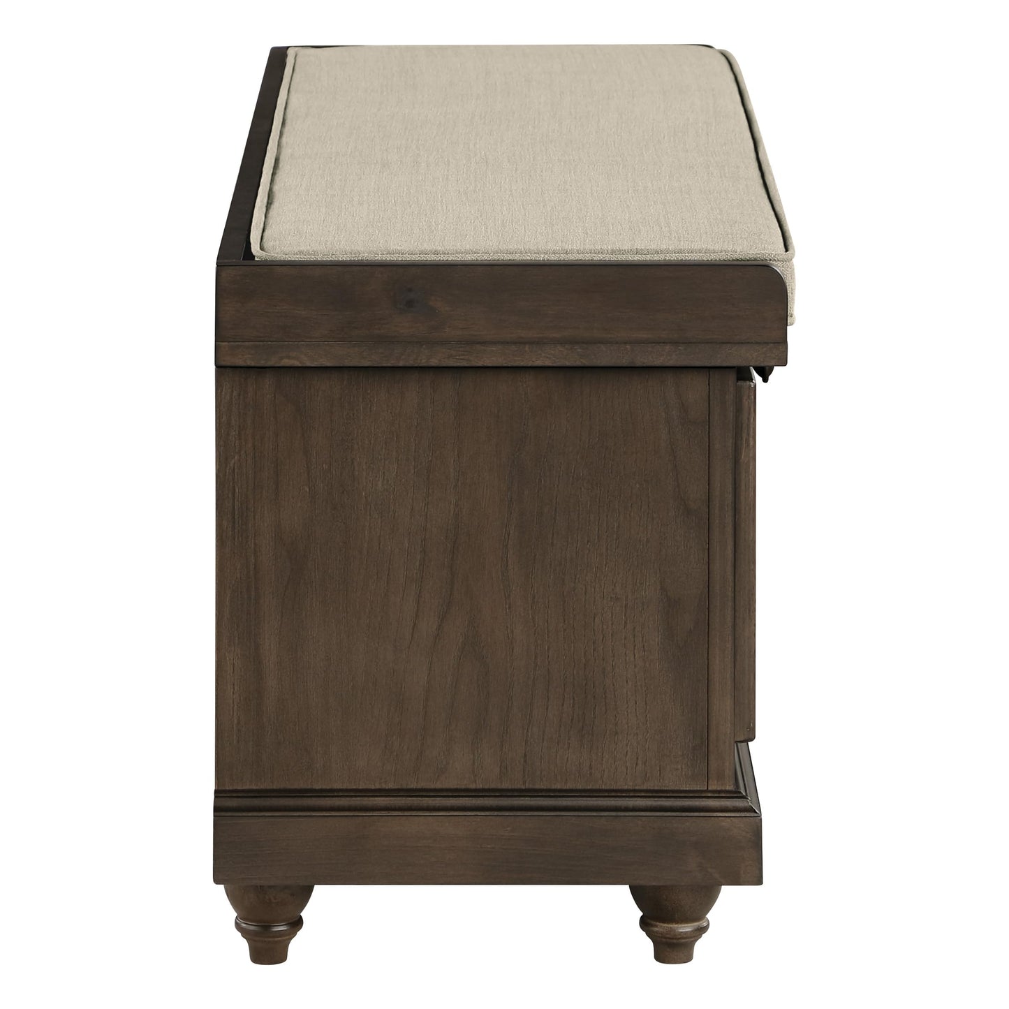 OSP Home Furnishings Dover Coastal Lift-Top Storage Bench with Shutter Face Styling, Dark Walnut Finish with Beige Fabric Cushion
