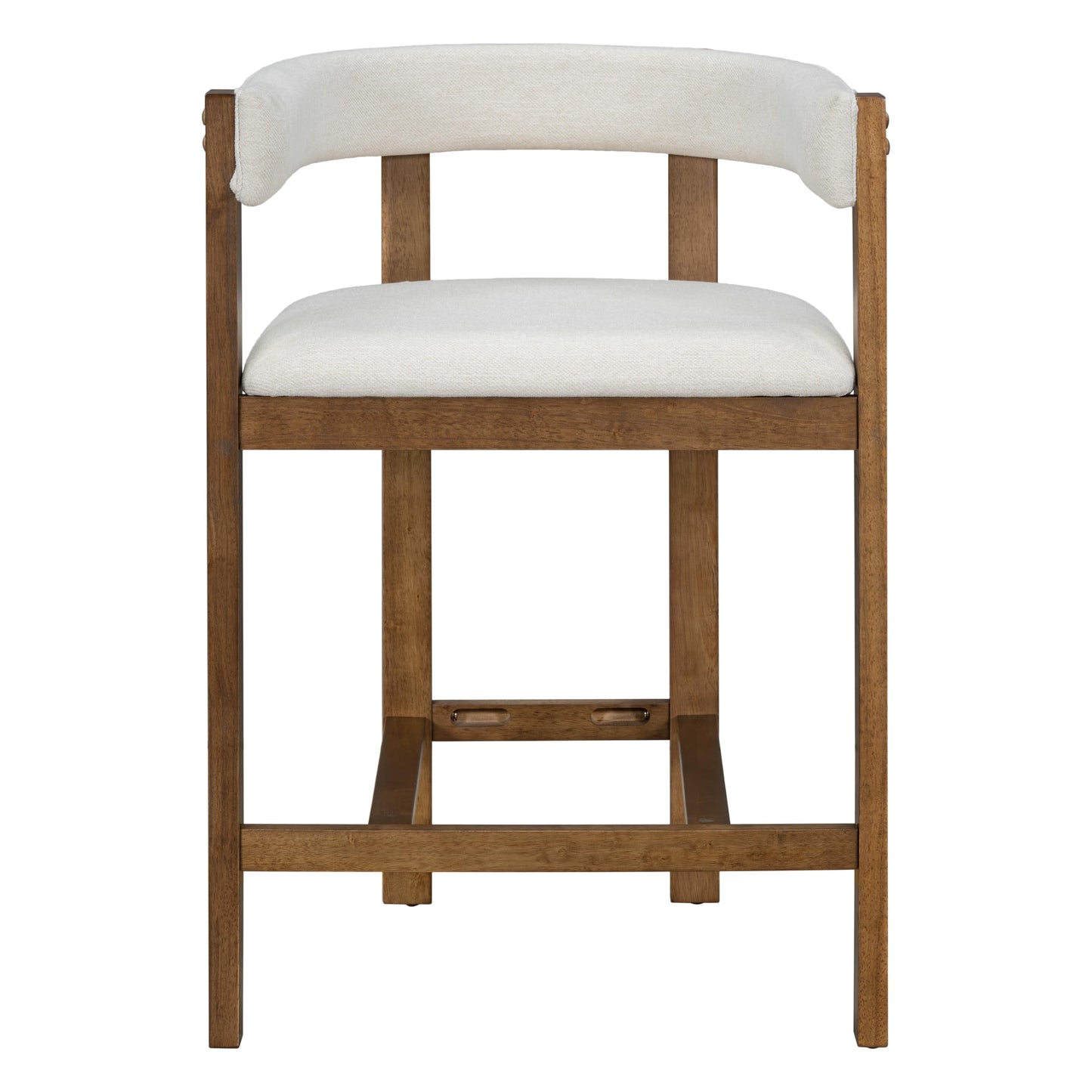 Christopher Knight Home Set of 2 Rylan Modern Fabric Upholstered Dining Room Counter Height Barstools,Kitchen Island Rubberwood Counter Stool,Armchair with Footrest+Curved Backrest,Beige+Walnut