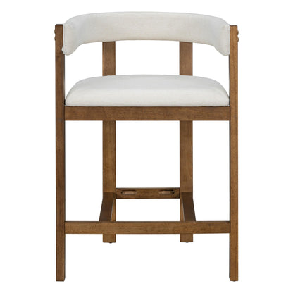 Christopher Knight Home Set of 2 Rylan Modern Fabric Upholstered Dining Room Counter Height Barstools,Kitchen Island Rubberwood Counter Stool,Armchair with Footrest+Curved Backrest,Beige+Walnut
