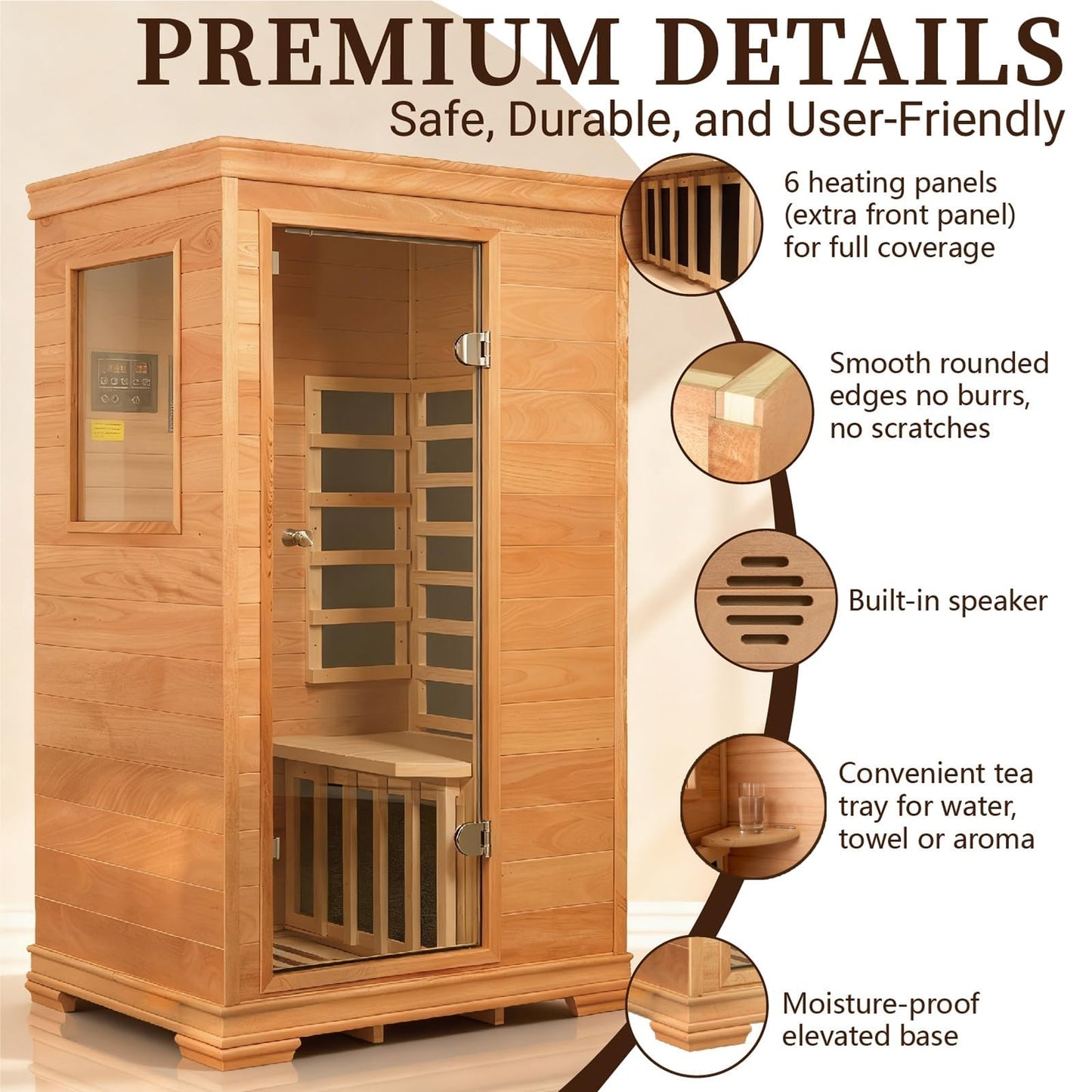 1 Person Infrared Dry Sauna for Home, Low EMF Indoor Sauna, Premium Wood Build with 960W Carbon Panels - Home Sauna for Daily Relaxation & Wellness, 35 * 27 * 61 Inch,Ventilation & Storage Tray