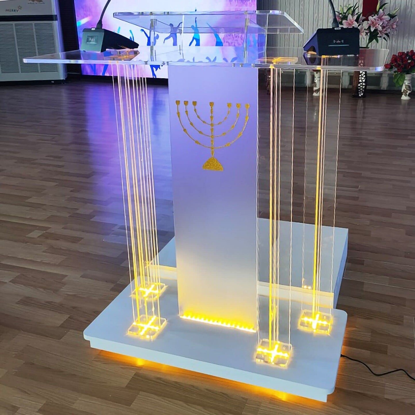 LaseVe Podium Podium Acrylic Lectern Pulpit Large Rolling Luminous Lecture Stage Welcome Stage Reception Host Podium Conference Stage with Casters Luxury Reading Table,#1