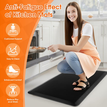 TranquilRelax Kitchen Mat, Cushioned Thick Floor Comfort Mat, with Non-Slip Bottom, Water & Stain Resistant, Easy Clean Standing Desk Mat for Kitchen, Sink, Office (17.3"x28", Black)