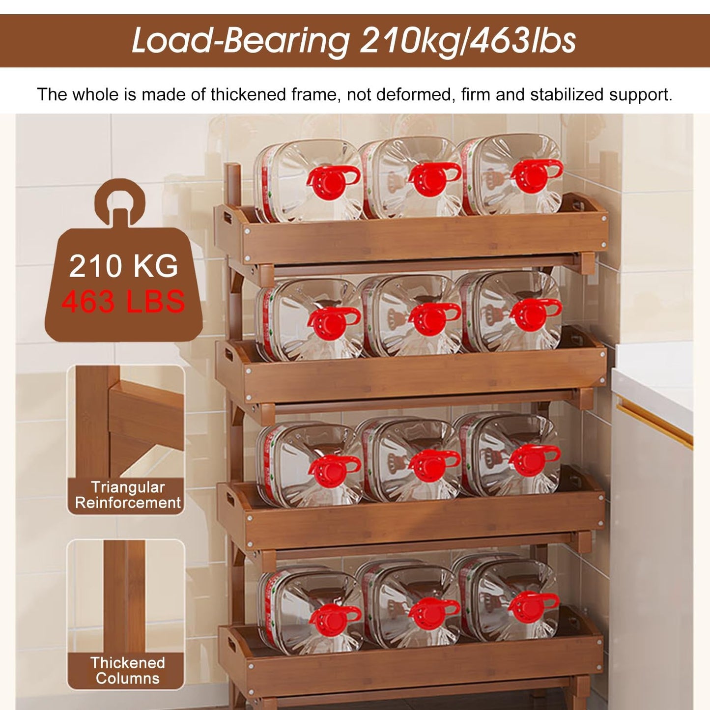 NYTFHMS Wooden Fruit and Vegetable Storage Basket, 4 Tier Commercial Retail Rack Display Stand for Home Kitchen Pantry, Free Standing Snack Shelf,B-(4 Tier) 66cm/26in W