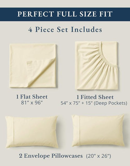 LANE LINEN 100% Organic Cotton Full Sheet Set - Ultra Soft Percale Bedding, Fits Mattresses Up to 15" Deep | Natural Color
