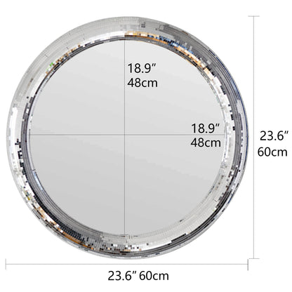 LuHeToz 23.6inch Round Decorative Wall Mirror with Mosaic Glass Frame, Silver Bathroom Vanity Mirror