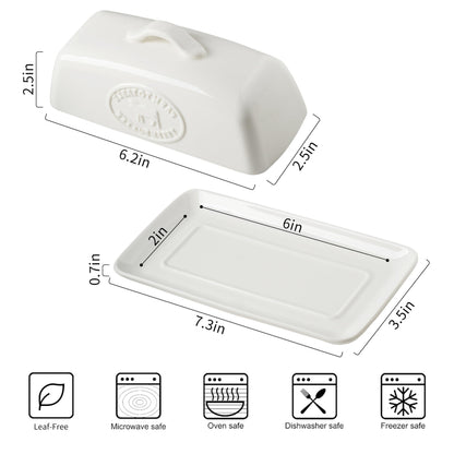 YHOJOY Cow Butter Dish, Ceramic Butter Dish with Lid for Countertop, White Butter Tray with Handle, Farmhouse Covered Butter Holder Container for East West Coast Butter Storage