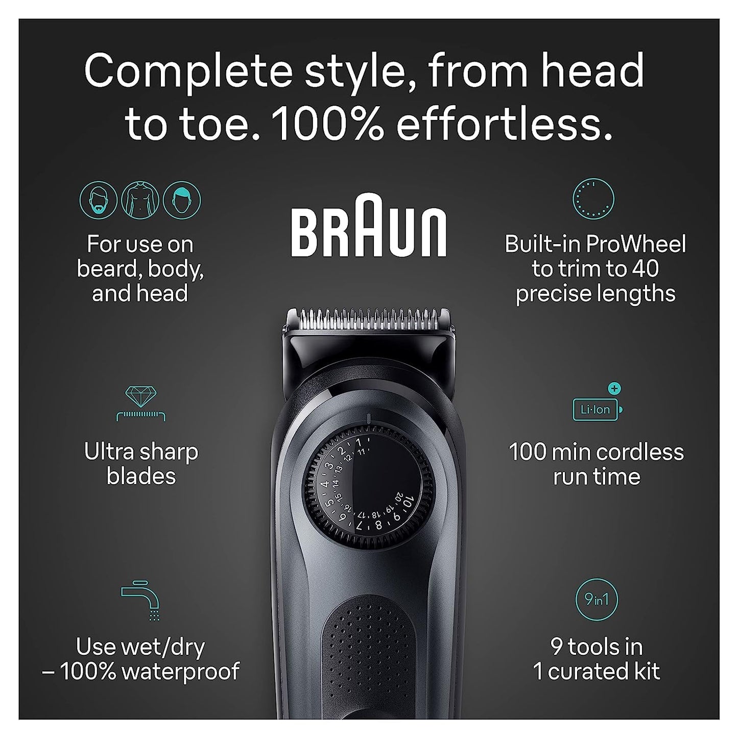 Braun All-in-One Men's Shaving Kit Series 5 5490, 9-in-1 Beard, Face, Nose, Ear Trimmer, Hair Clippers, Body Groomer and Manscaping