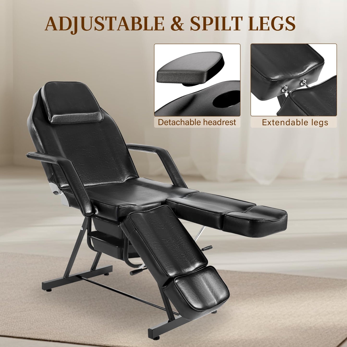 KIIUMI Tattoo Facial Chair with Split Legs, Artist Tattoo Bed for Client, Professional Adjustable Lash Esthetician Table Beauty Salon Spa Equipment with Breathing Hole & Hydraulic Stool, Grey