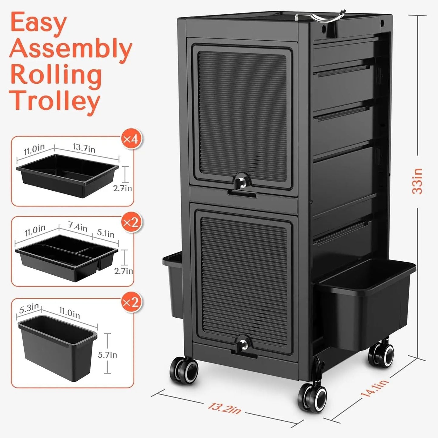 Trolley Premium Lockable Salon Trolley Cart with Wheels and 6 Drawers 2 Bucket,Versatile Salon Cart Hair Storage Rack