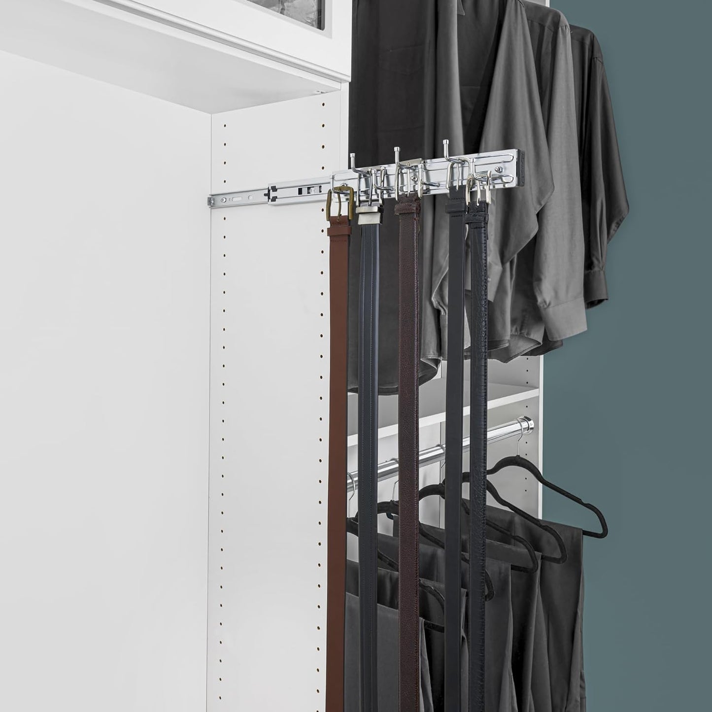 Rev-A-Shelf 14" Pull Out Closet Organization Rack for Belts, Ties, Scarves, Accessories Storage Hanger, Chrome, BRC-14CR