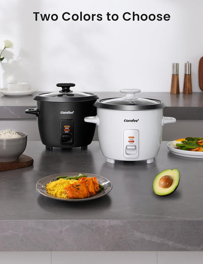 COMFEE' Rice Cooker, 6-Cup Cooked/3-Cup Uncooked, Black, Removable Non-Stick Bowl, One Touch for Soups, Stews, Grains