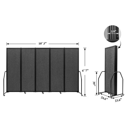 Artigwall Folding Privacy Screens Freestanding partition with Wheels and arms Portable dividers for Medical Hospital Offices 5 Panel, Dark Gray