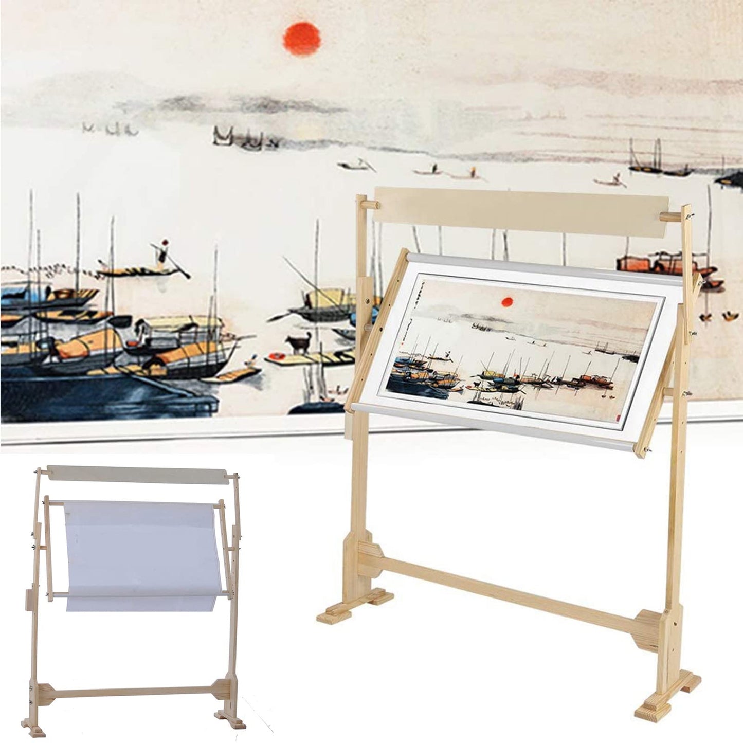 Embroidery Hoops Stand, 360 Degree Adjustable Embroidery Stand,Cross Stitch Frame Stand,Wooden Frame Cross Stitch Floor Stand for Cross Stitch Needlework Art Craft Sewing