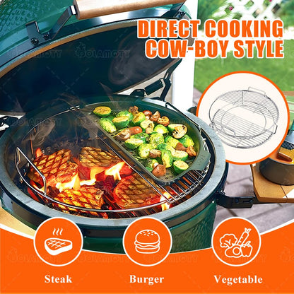 DOLAMOTY Expander Rack Kit with Drip Pan for Big Green Egg Large, Green Egg Accessories Replacement Parts, Eggspander Rack for BGE 5 Piece Kit Conveggtor Basket with Removable Cooking System