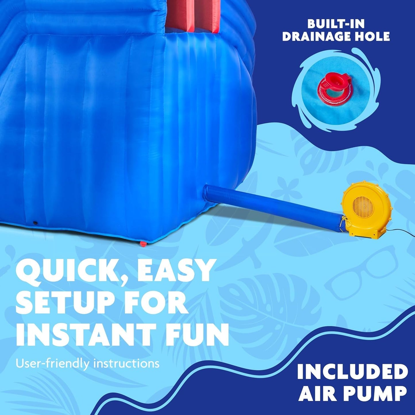 Sunny & Fun Double Dip Inflatable Water Slide Park – Heavy-Duty for Outdoor Fun - Climbing Wall, 2 Slides & Splash Pool – Easy to Set Up & Inflate with Included Air Pump & Carrying Case