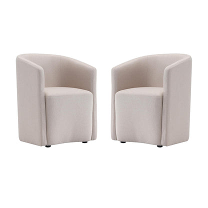 Manhattan Comfort Hearth Modern Barrel Dining Armchair, Accent Upholstered Dining Chair with Woven Fabric, Stylish Curved Back, High-Density Foam, Fully Assembled, Barley