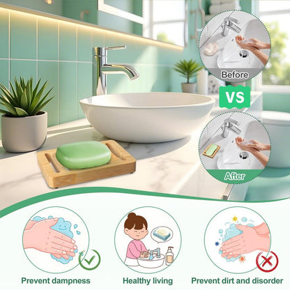 Magift 2 Pack Wooden Soap Holder Bamboo Soap Dish for Shower with Self Draining Tray Natural Bar Soap Holder and Soap Saver for Bathroom Kitchen Sink