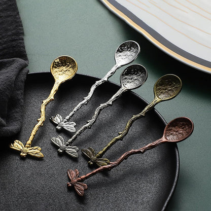 Gold Retro Dragonfly Spoon, Stainless Steel Coffee Teaspoon, Creative Sugar Spoon for Kitchen