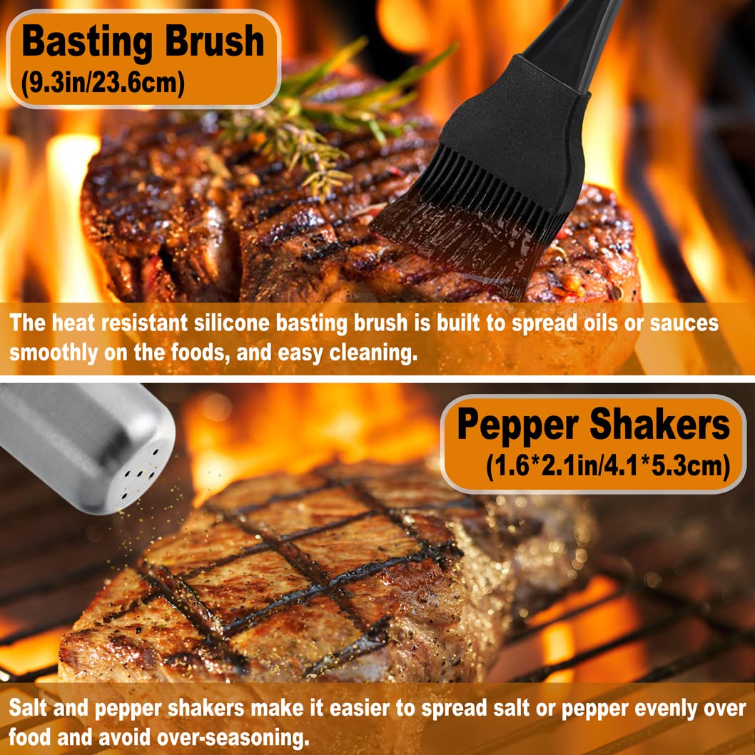 POLIGO 26PC Exclusive BBQ Grill Accessories in Aluminum Case for Birthday Christmas Grilling Gifts - Premium Grill Utensils Set with Barbecue Claws, Meat Injector, Thermometer for Smoker, Camping BBQ