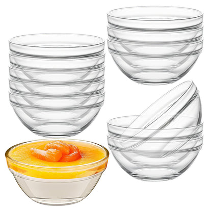 Wuqoioo Small Glass Bowls, 12 Pcs Glass Mixing Bowls Stackable Ingredient Dish For Spices Dipping Sauces Ice Cream Toppings Dessert Snack Candy Nuts (4.92 Inch,5Oz)