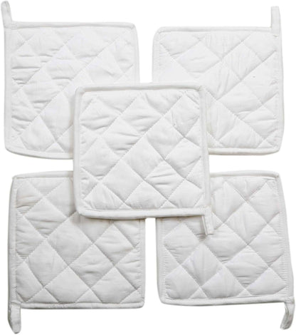 Pot Holders, 100% Cotton (Pack of 10), 8" x 8" Square, Solid White Color for Everyday Kitchen Cooking
