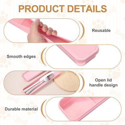 uxcell 2 Pcs Travel Utensil Holders with Case, 10.8" Portable Flatware Box with Slot Stand Reusable Plastic Travel Cutlery Case for Fork Spoon Chopsticks Lunch Box, Pink (Flat Cover)