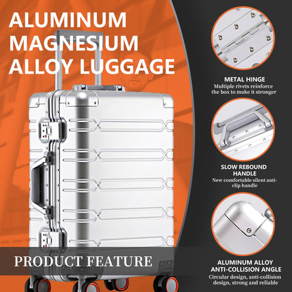 WEICHEN 29 Inch Aluminum Checked Luggage, Zipperless Checked Luggage, Large Aluminum Suitcase with 360 Spinner Wheels, All Aluminum Luggage 29 Inch, Heavy Duty Luggage, Metal Suitcase, Silver