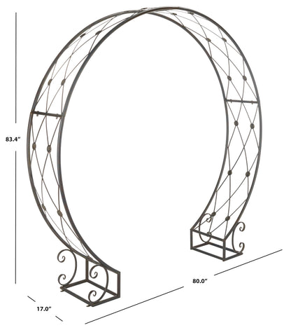 SAFAVIEH Outdoor - Mizell Iron Moon Gateway Garden Arbor - Black Rust Iron Metal - Architectural Circular Gateway Design - Ideal for Garden, Yard, Patio, Entryway, 80" W x 17" D x 83.4" H (PAT5036E)