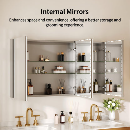 DeerValley Medicine Cabinet with Mirror, 48" W x 26" H Bathroom Mirror with Storage, 3 Doors Frameless Modern Wall Mount Mirrored Medicine Cabinets with 2 Adjustable Shelves DV-1MC0149