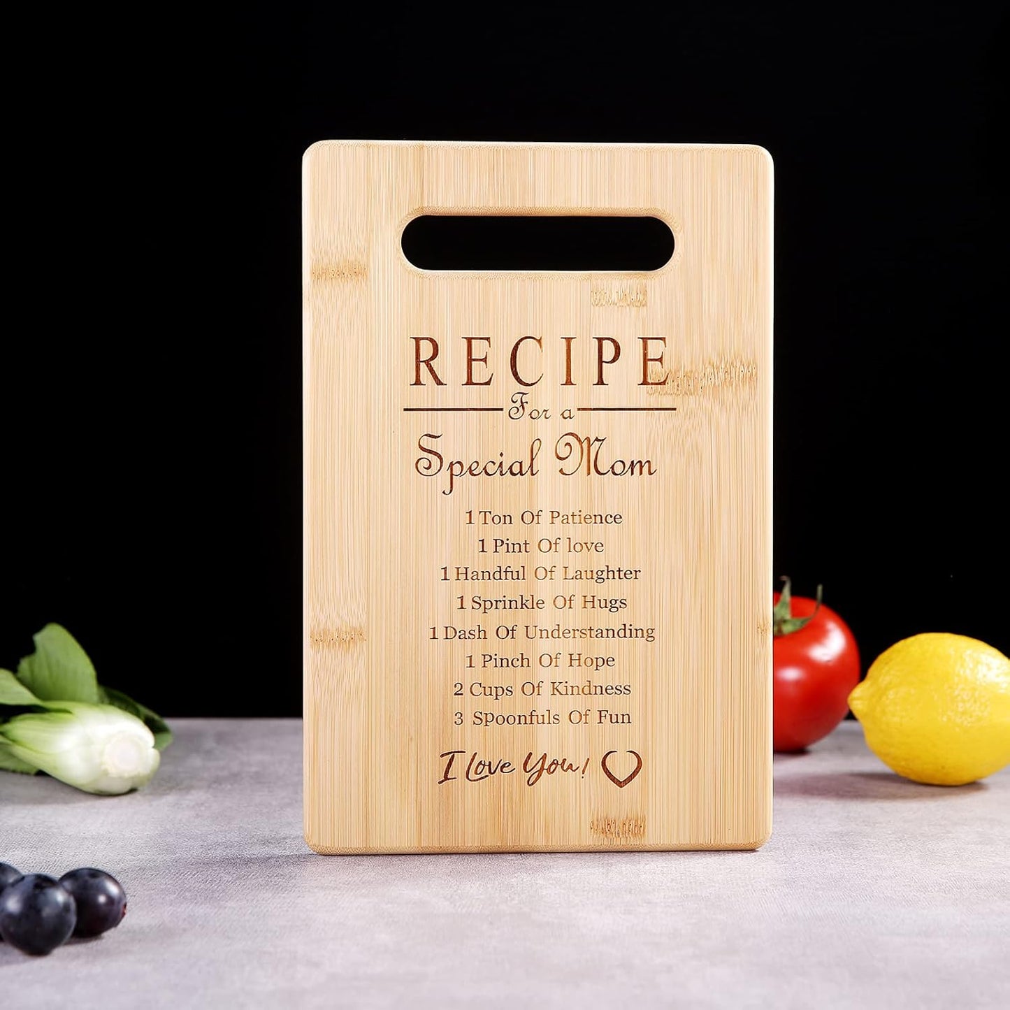 Mother's Day Gift: Special Love Heart Bamboo Cutting Board for Mom - Recipe Gifts (MOM-1)