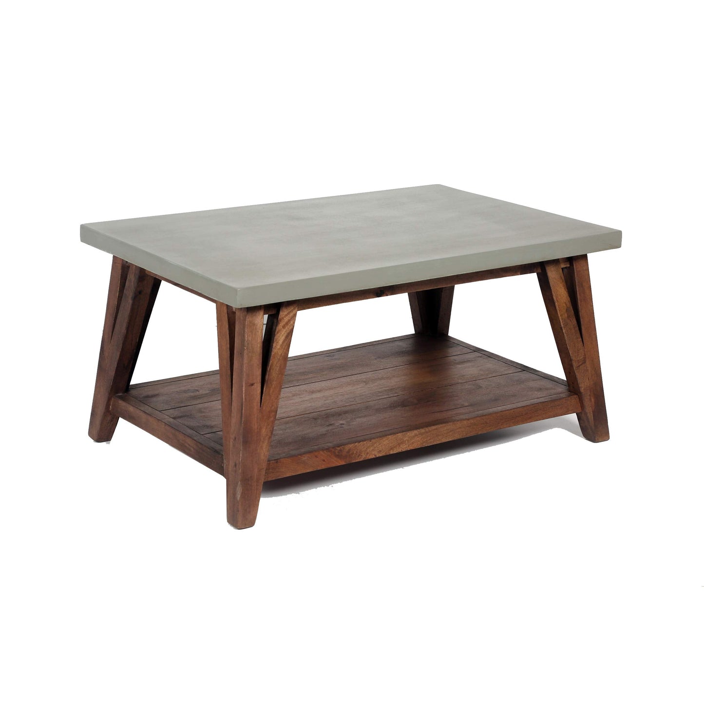 Alaterre Furniture Brookside Coffee Table with Lower Shelf – Modern Rustic Farmhouse 36-Inch Living Room Table with Solid Wood Base and Concrete-Coated Top (Brown and Light Gray)