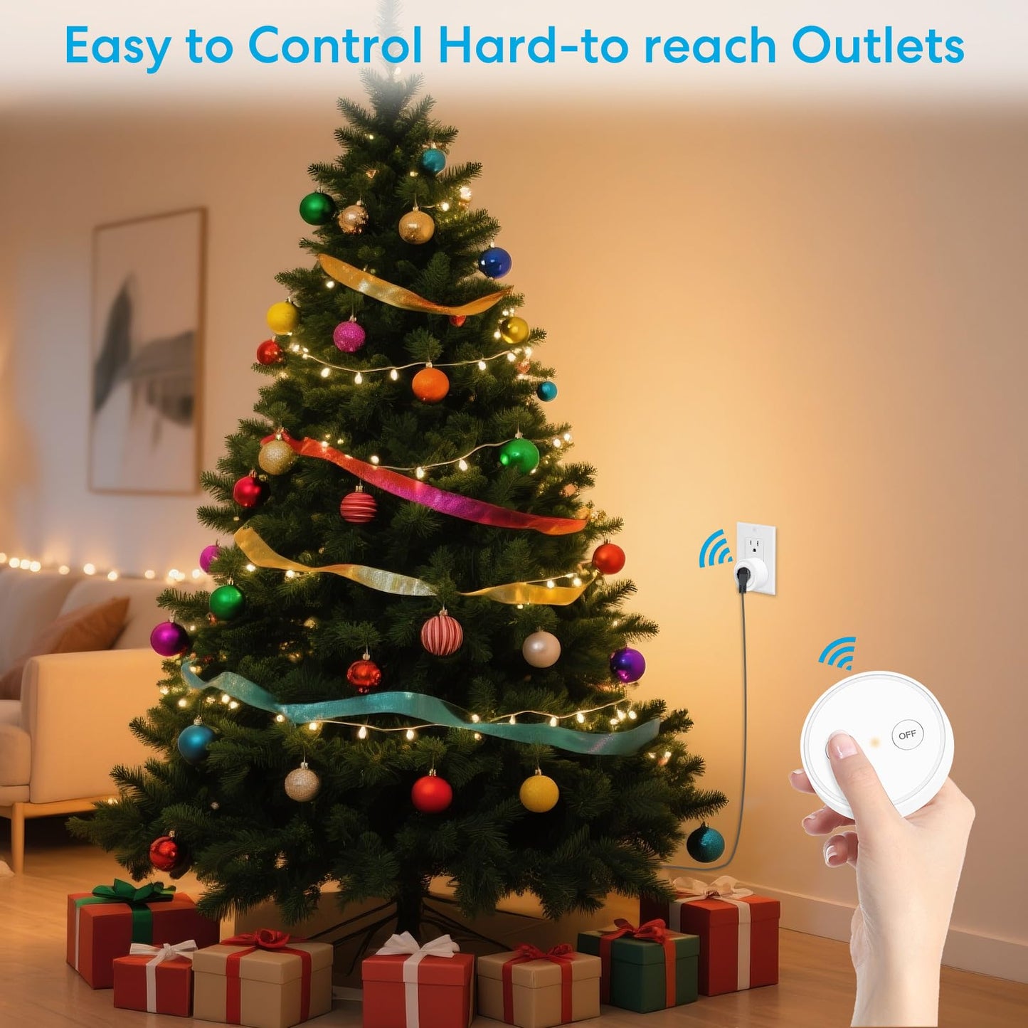 LoraTap Mini Remote Control Outlet Plug Adapter, 656ft Range Wireless Light Switch for Household Appliances, No Hub Required, 10A/1100W, White