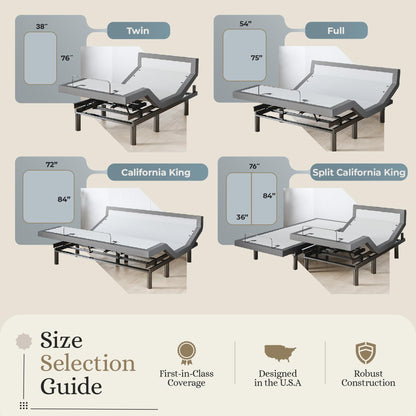 Sven & Son Harmony Adjustable Bed Base, Head and Foot Lift, Massage, Under-Bed Lights, USB, Memory, Zero Gravity Smart Frame - Full
