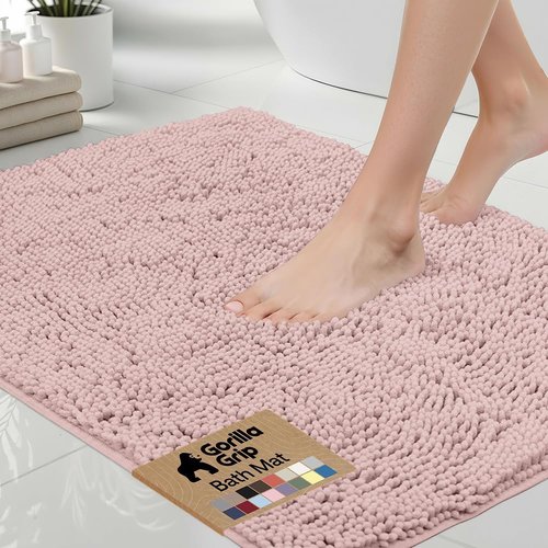GORILLA GRIP Bath Rug Mat - Soft Chenille Microfiber, Quick-Dry & Washable | 44x26, Dusty Rose