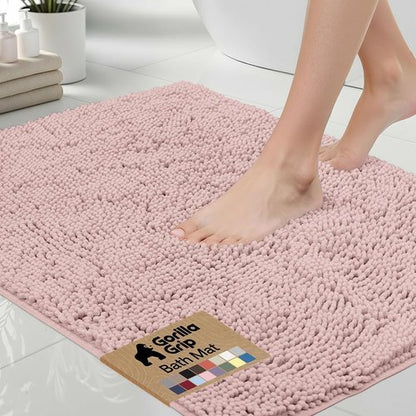 GORILLA GRIP Bath Rug Mat - Soft Chenille Microfiber, Quick-Dry & Washable | 44x26, Dusty Rose