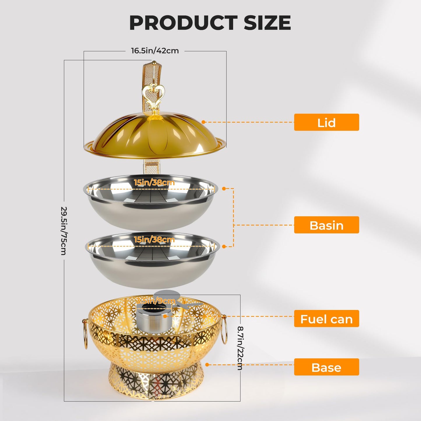 8QT Gold Chafing Dish Buffet Set, Luxury Stainless Steel Food Warmer, Elegant Hollow-Out Design Catering Server for Weddings, Parties, Hotel, Banquets, Christmas & Home Entertaining（2 pcs）