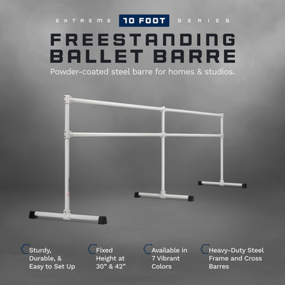 VITA Barre Portable Freestanding Double Ballet Barre, Extreme, 10 Ft Bars, Satin Silver, Steel | Fixed Height, Made in USA, Home or Gym Exercise Equipment for Kids & Adults | Dance, Fitness, Pilates