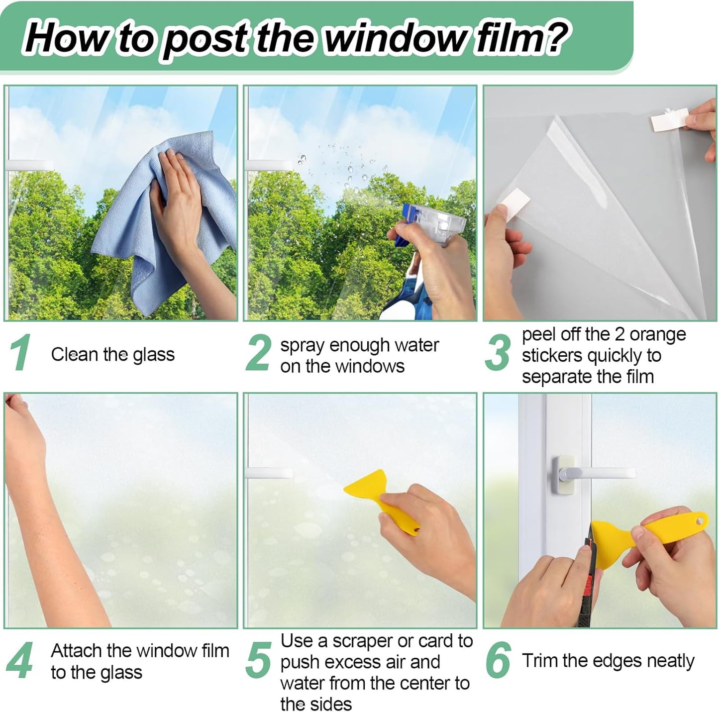 Frosted Glass Window Film, 17.3x236.2 Inches Non-Adhesive Privacy Film, Anti-UV for Bathroom Home and Office