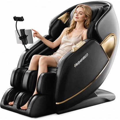 HaiyoHBED 2026 Massage Chair Full Body, PU Leather Zero Gravity Heated Back Foot Hand Massage Recliner, AI Voice Control, Office and Living Room Furniture, Portable - Black