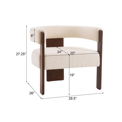 Merax Modern Boucle Accent Armchair, Upholstered Barrel Chair with Walnut Finish Wooden Legs, Comfy Reading Lounge Chair for Living Room Bedroom Office, Beige