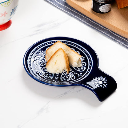 Porcelain Spoon Rest, Ceramic Utensils Holder for Kitchen Counter and Stove Top, Modern Farmhouse Decorative, Navy