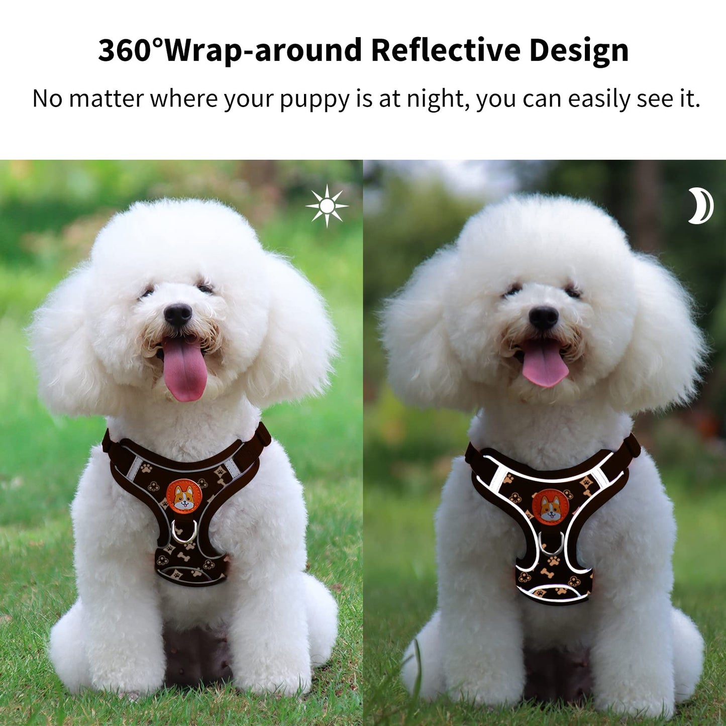 Dog Harness for Small Dogs, Adjustable No Pull Harness for Small Dogs Comfort Reflective Small Dog Harness and Leash Set with 2 Leash Clips, Puppy Dog Vest Harness for Small Medium Dogs