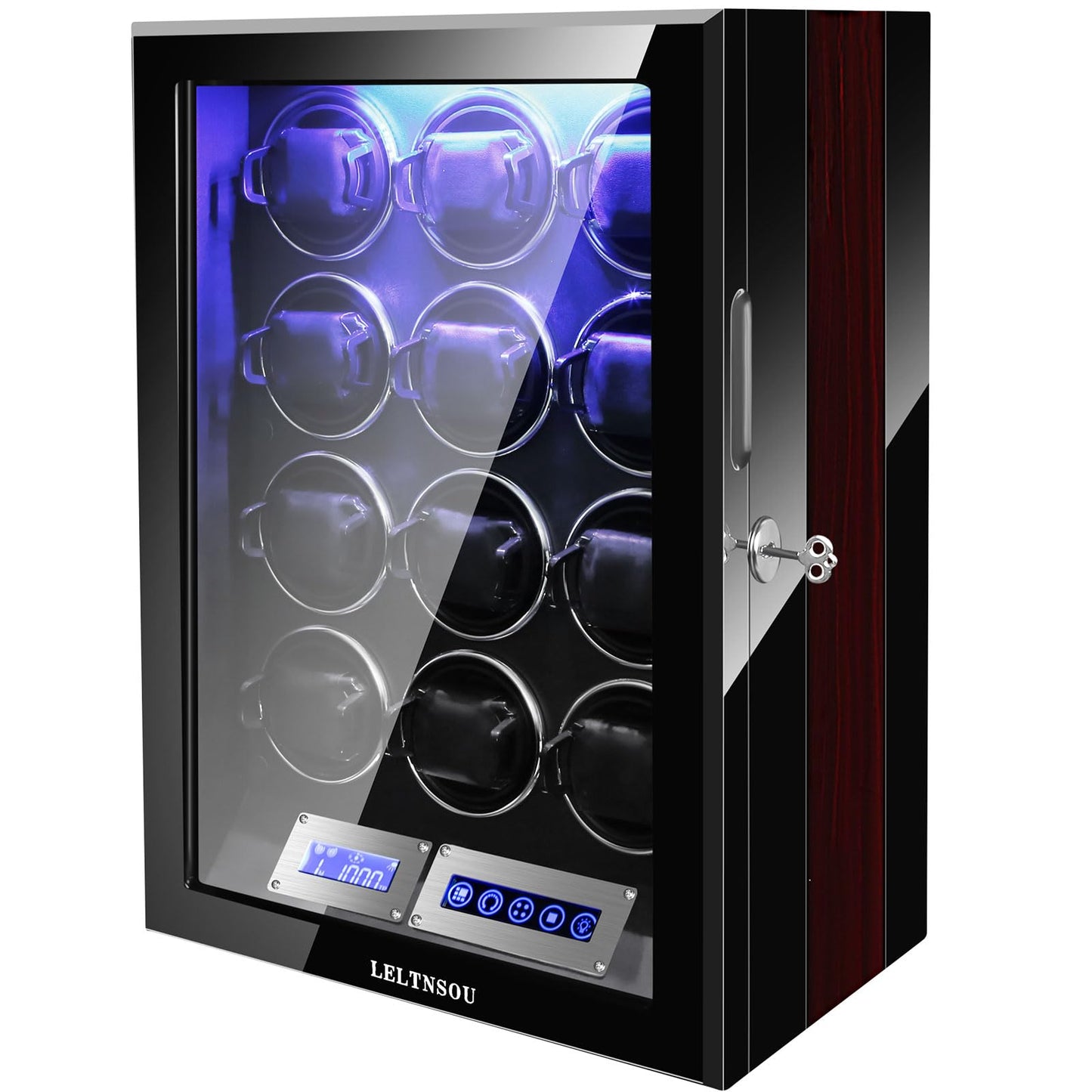 LELTNSOU Watch Winder for 12 Winding Spaces Automatic Watches, Ultra-Quiet Japanese Motors, Built-in LED Illumination and LCD Touchscreen Control