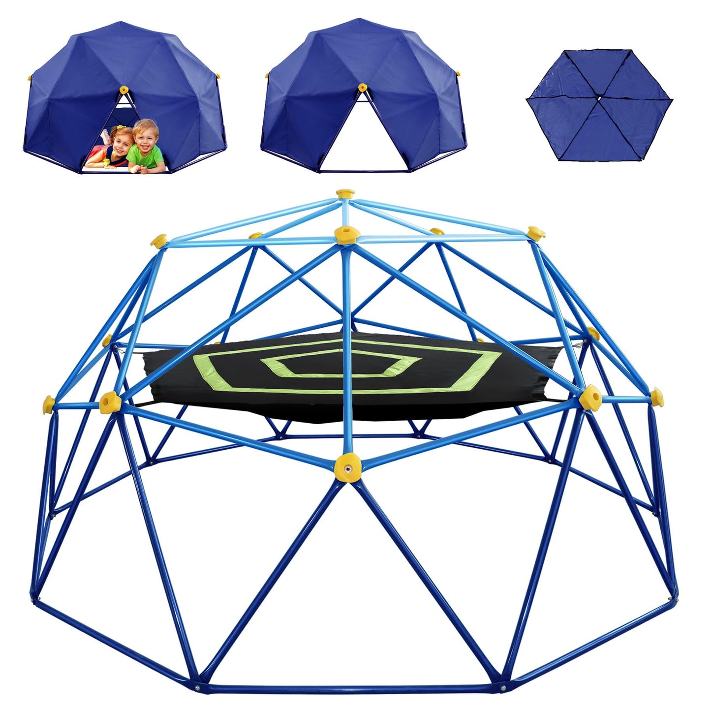 YuAnWe 10 FT Climbing Dome with Canopy and Hammock, Anti-Rust and UV-Resistant Dome Climber with 800LBS Load Capacity, Suitable for Outdoor Indoor Jungle Gym