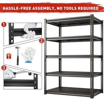 REIBII 72" H Garage Shelving Load 2500 LBS, Heavy Duty Storage Shelves, 5-Tier Adjustable Garage Shelves for Warehouse, Basement, 72" H x36 W x18 D, Black, 4 Pack