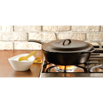 Lodge Cast Iron Covered Deep Skillet - Pre-Seasoned Deep Cast Iron Skillet with Lid - Heavy-Duty Family Size Frying Pan for Braising, Sautéing, Grilling & Everyday Cooking - 5 Quart