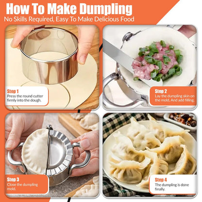 Ultimate Ravioli Maker Press & Dumpling Maker Kit - 10-Hole Ravioli Mold, Pasta Roller, Pastry Wheel & Pierogi Press - Stainless Steel Empanada Maker Machine & Pasta Making Tools for Kitchen (Round)