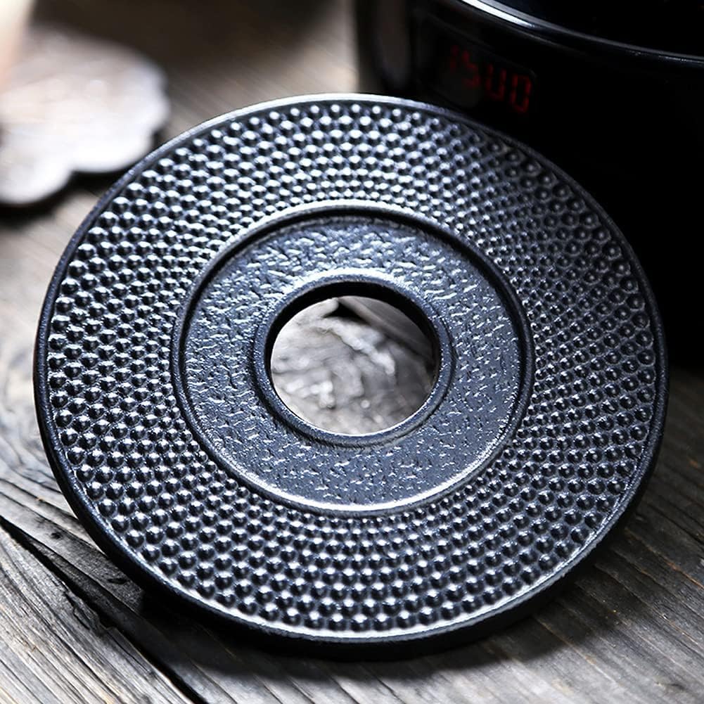 suyika Cast Iron Mat with Rubber Pegs for Japanese Tea Kettle Black Trivet 5.3in
